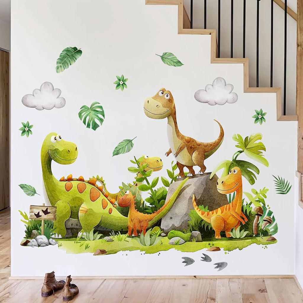 SNOWIE SOFT® 2 Sheet Cartoon Wall Stickers for Kids Room Nursery Room Bedroom Self-adhesive Cartoon Dinosaur Charming Stickers PVC Wateproof Wall Decorative Stickers, 30x60cm
