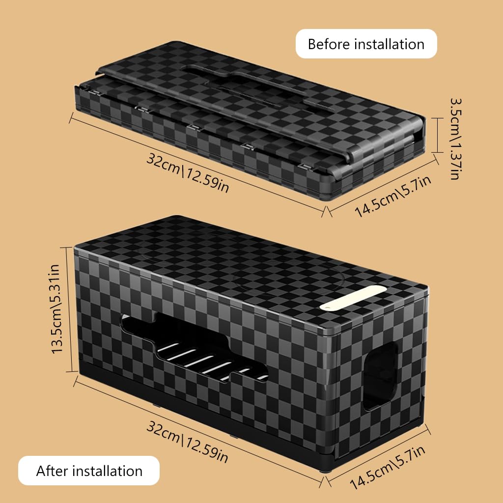 HASTHIP Cable Management Box for Desk and Home with Wireless Charger and 12.59 in Size | Includes Adjustable Mosquito Repellent Lamp in Black