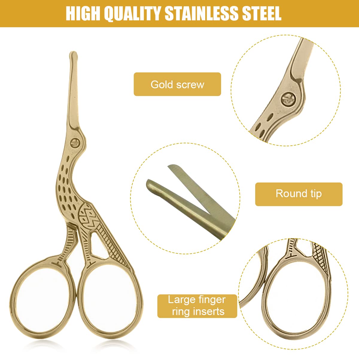 HASTHIP® Gold Nose Hair Trimmer,Ear & Nose Hair Scissors for Men,Multipurpose Small Beard Scissors,Women Eyelashes Eyebrow Scissors,Safety Blunt Tip for Facial Hair Moustache with Storage Box