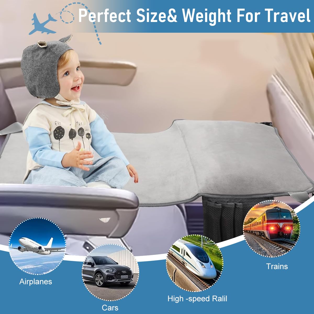 SNOWIE SOFT Seat Footrest for Kids Travel featuring 30.7x18.9 in Inflatable Pillow | Velvet Extender
