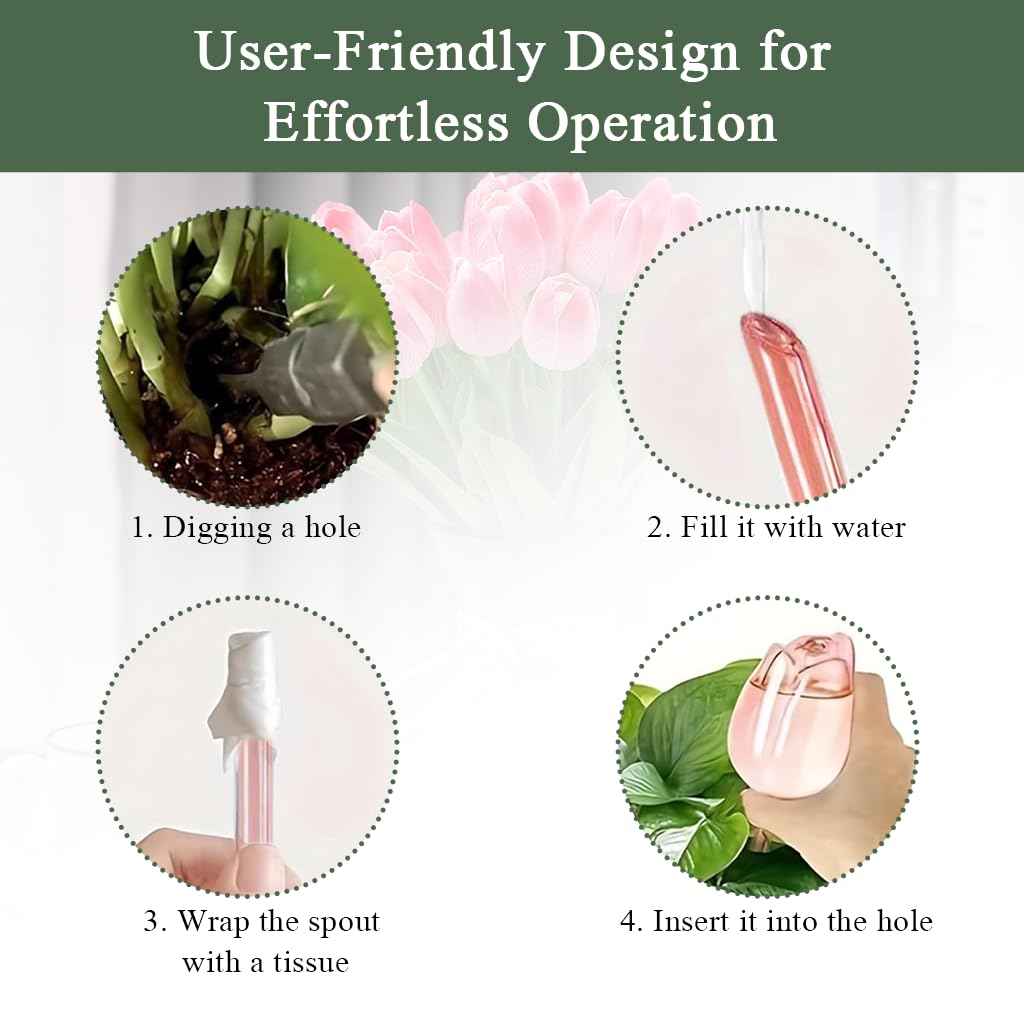 HASTHIP Tulip Waterers Pack of 4 for Indoor and Outdoor Plants featuring Automatic Self Watering Spike in Pink