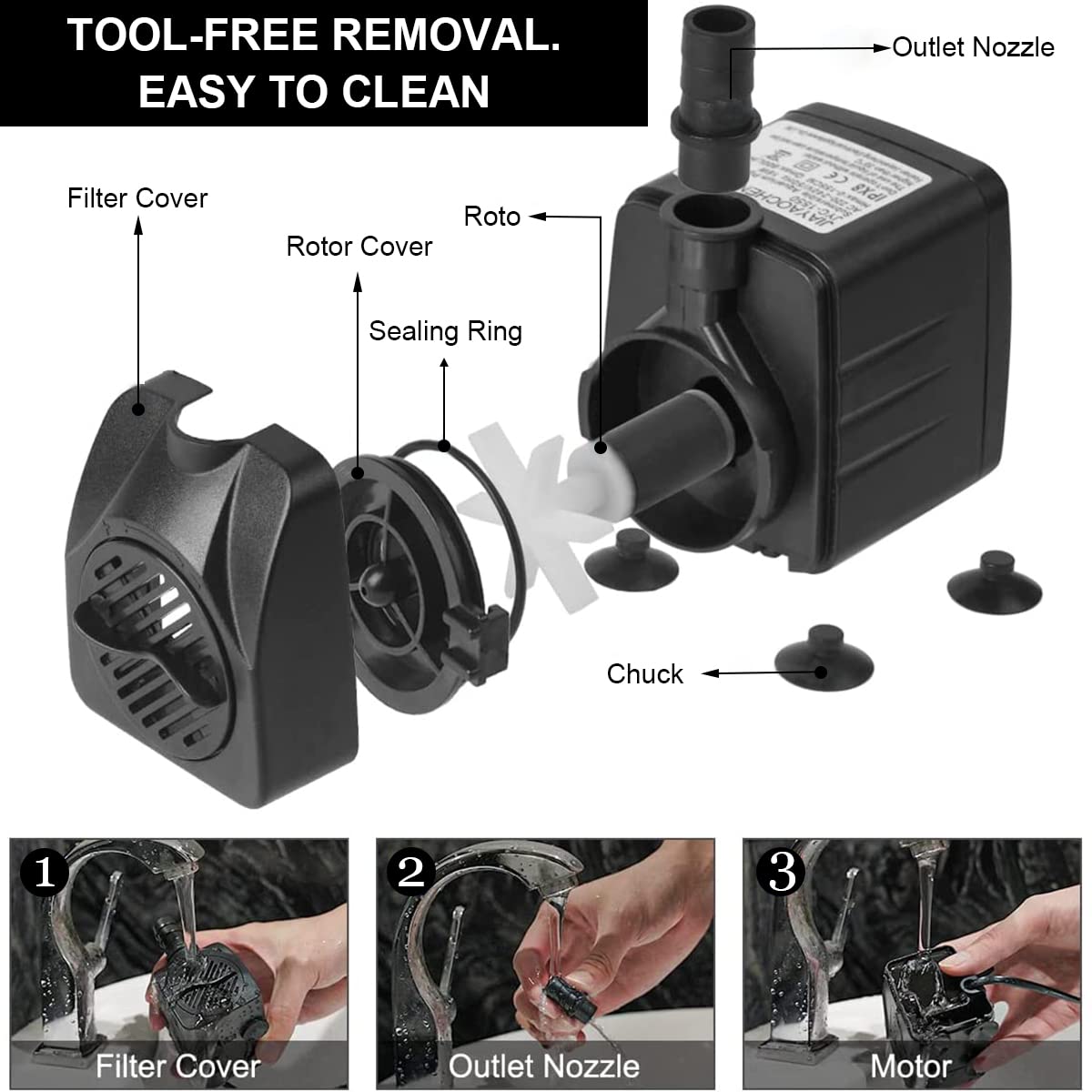 HASTHIP Aquarium Pump for Fountains and Fish Ponds with 750L/H Flow and 12 LED Lights | Ultra‑Quiet Submersible Motor 15W Black