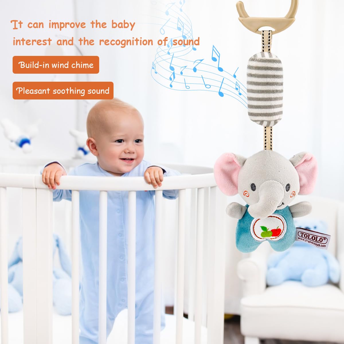 PATPAT Elephant Rattles for Baby featuring Built in Sound and Soft Plush Material | Hanging Toy for Crib and Stroller