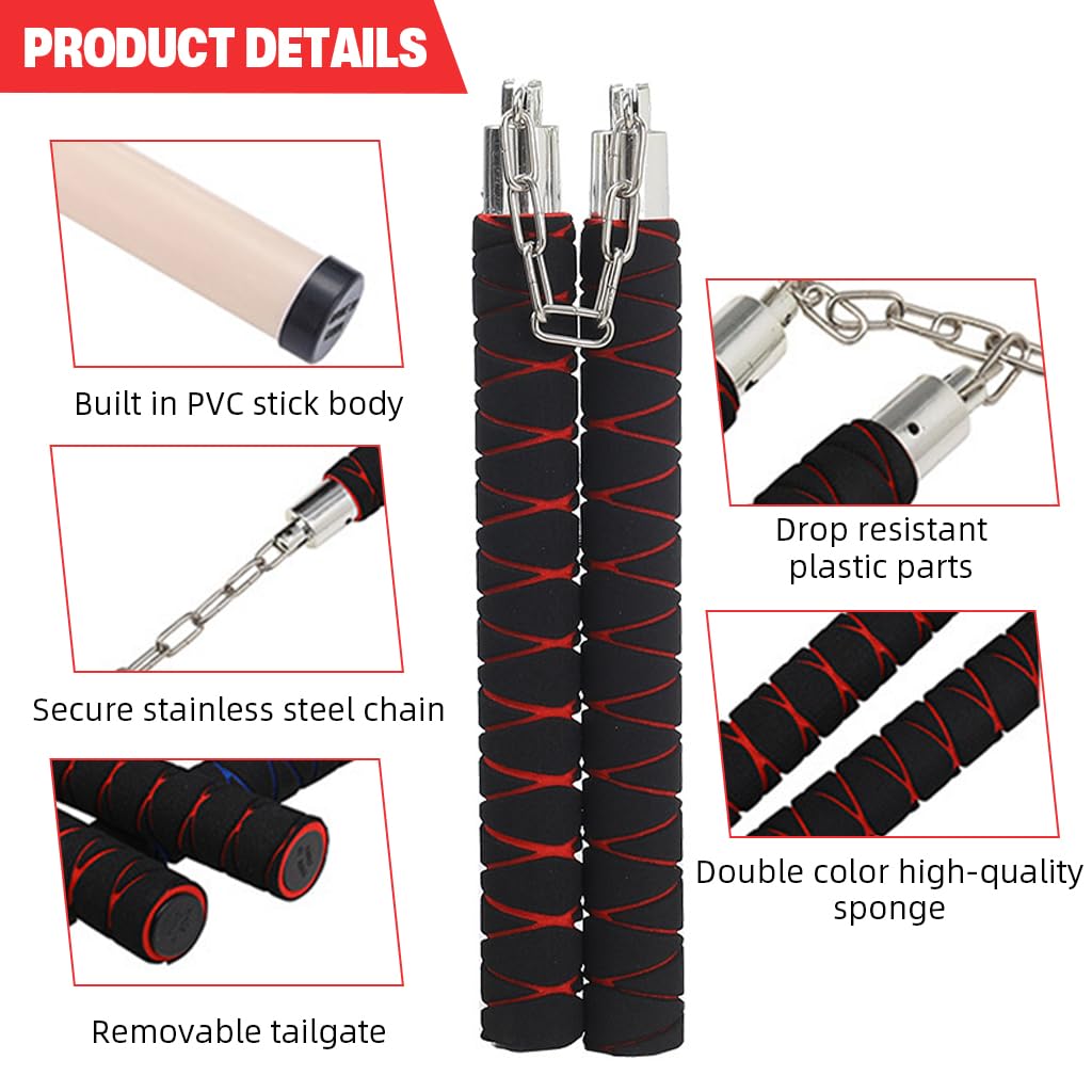 Proberos Practice Nunchucks for Karate with Safety Foam Padding PVC & Steel Core 11 in for Kids