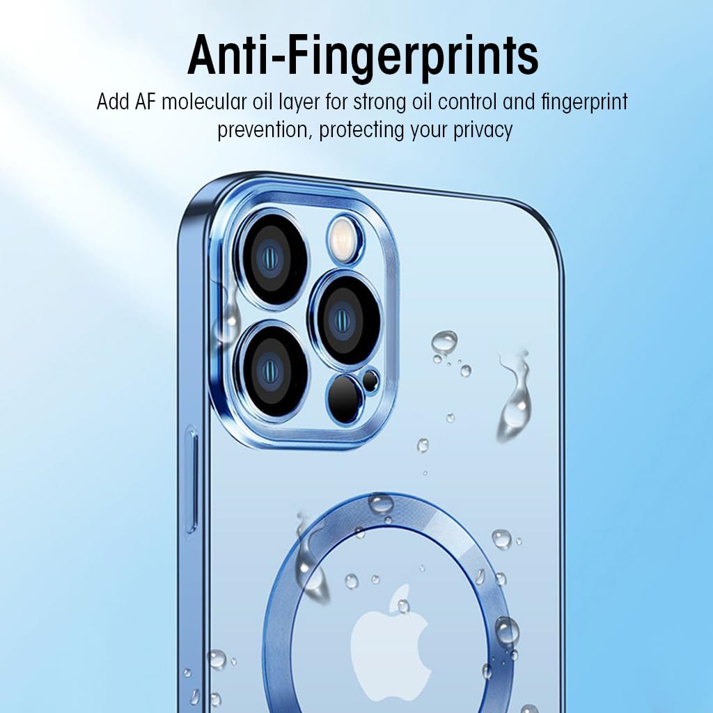 ZORBES Phone Cover for iPhone 14 Pro Max with MagSafe and Camera Lens Protector | Clear TPU Full Protection Case Blue