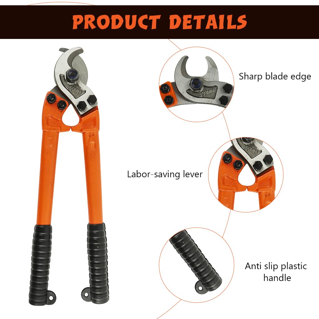 Serplex Cable Cutter for Soft and Hard Steel Wire featuring 14 in Long Handle and Anti Slip Grip