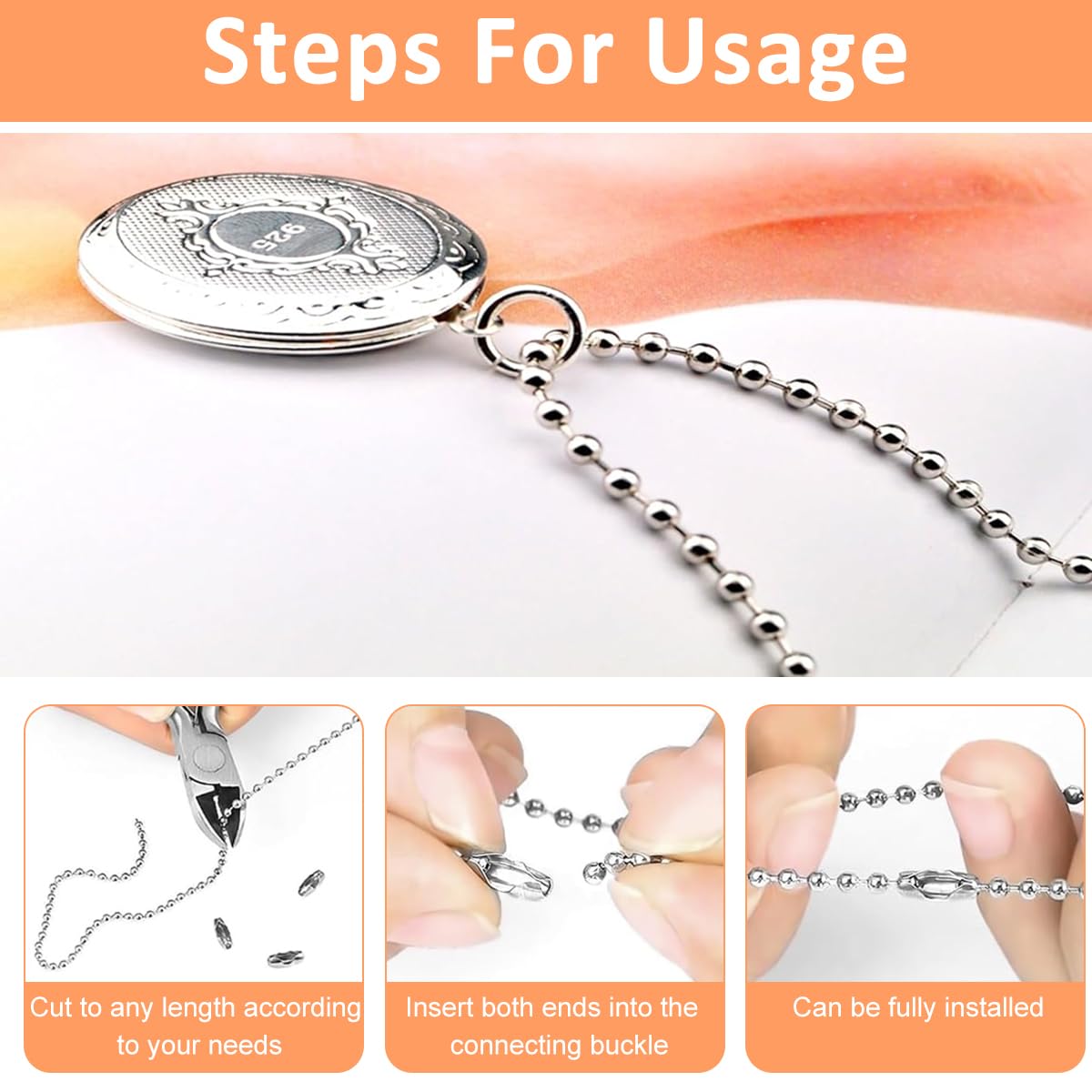 SANNIDHI Bead Chain for DIY Jewelry and Crafts featuring 32ft Length and 2.0mm Stainless Steel | Includes 20 Clasps for Easy Customization