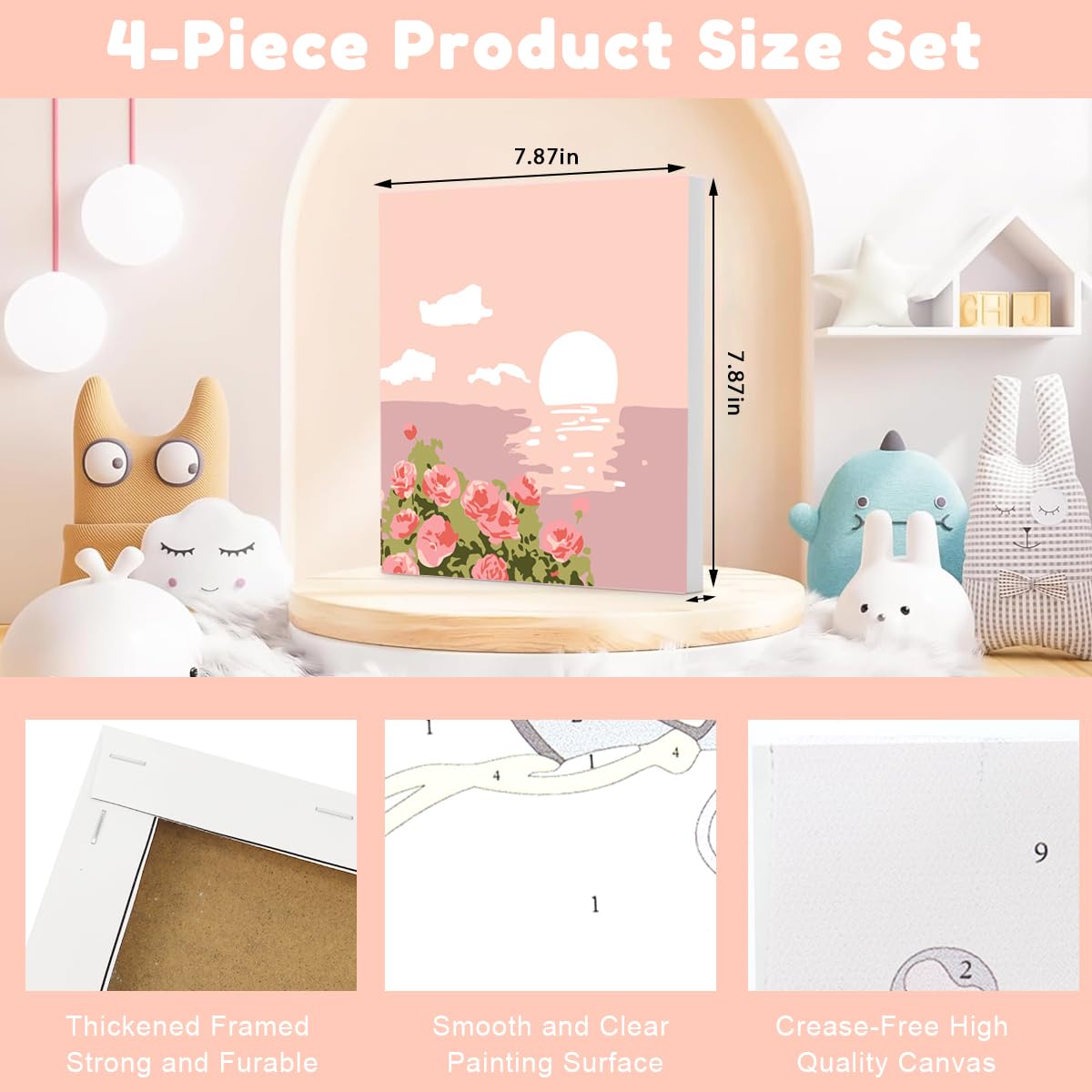 HASTHIP DIY Oil Painting Kit for Relaxing Home Art | 4PCS 7.8x7.8 in Canvases with Frames