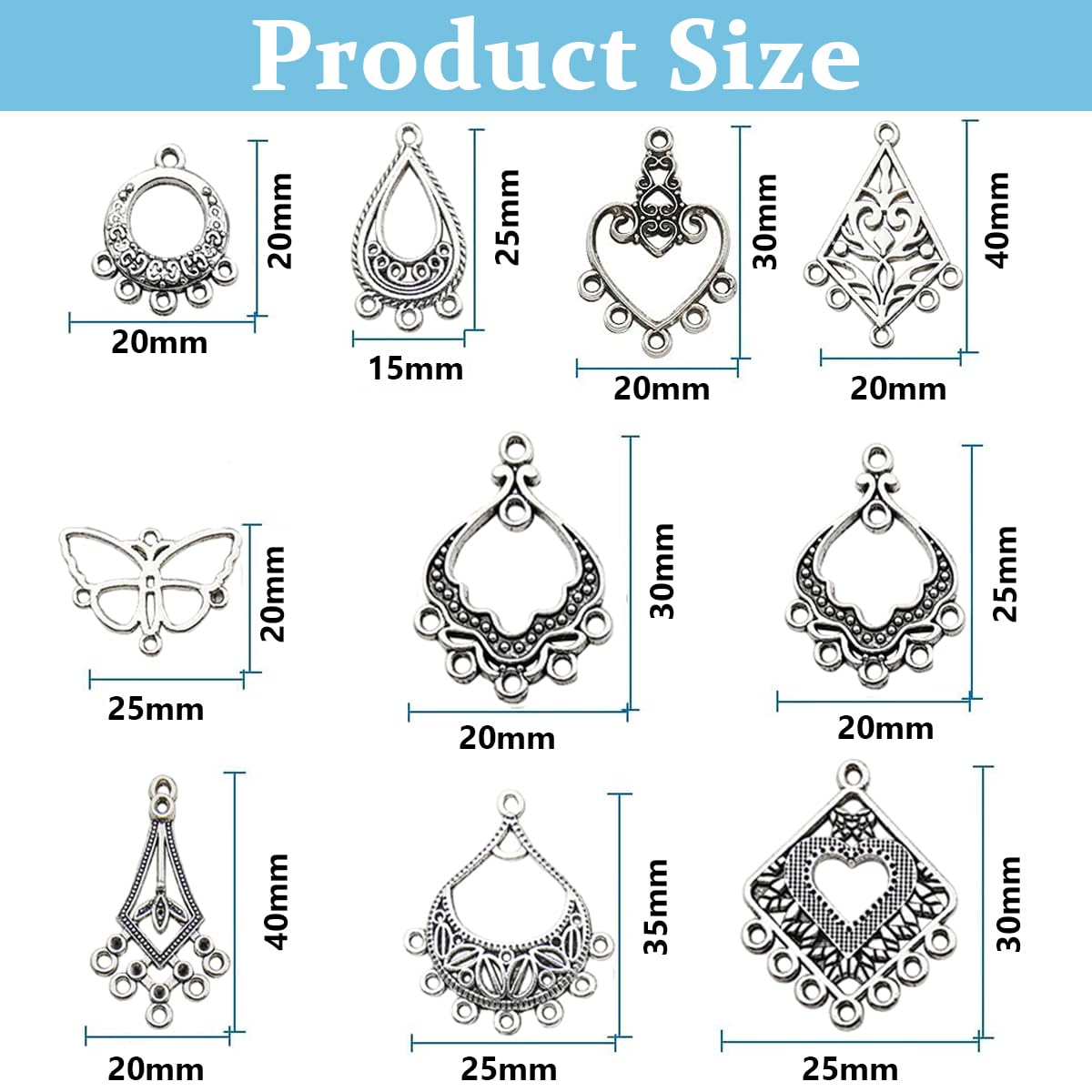 SANNIDHI 60pcs Charms for Bracelet Making Antique Silver Earrings Charms for Jewellery Making Zinc Alloy Bracelet Charms Pendents Kit for Necklace Jewelry Making and DIY Crafts