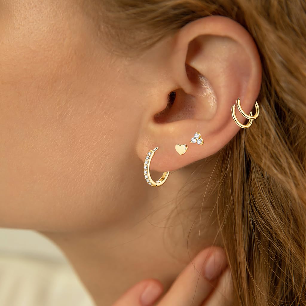 SANNIDHI Earrings Set for Women with 5 Pairs Heart Design Stainless Steel Gold Studs | Hypoallergenic Gifts