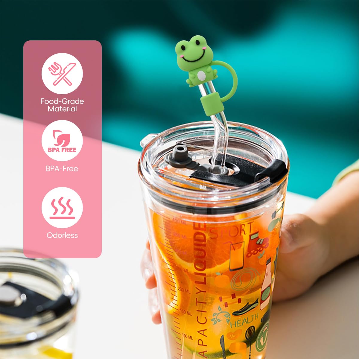 ZIBUYU Cartoon Straw Cap Set for Stanley Cup featuring Anti-Lost Loop & Soft Silicone | 5pcs for 10mm Straws