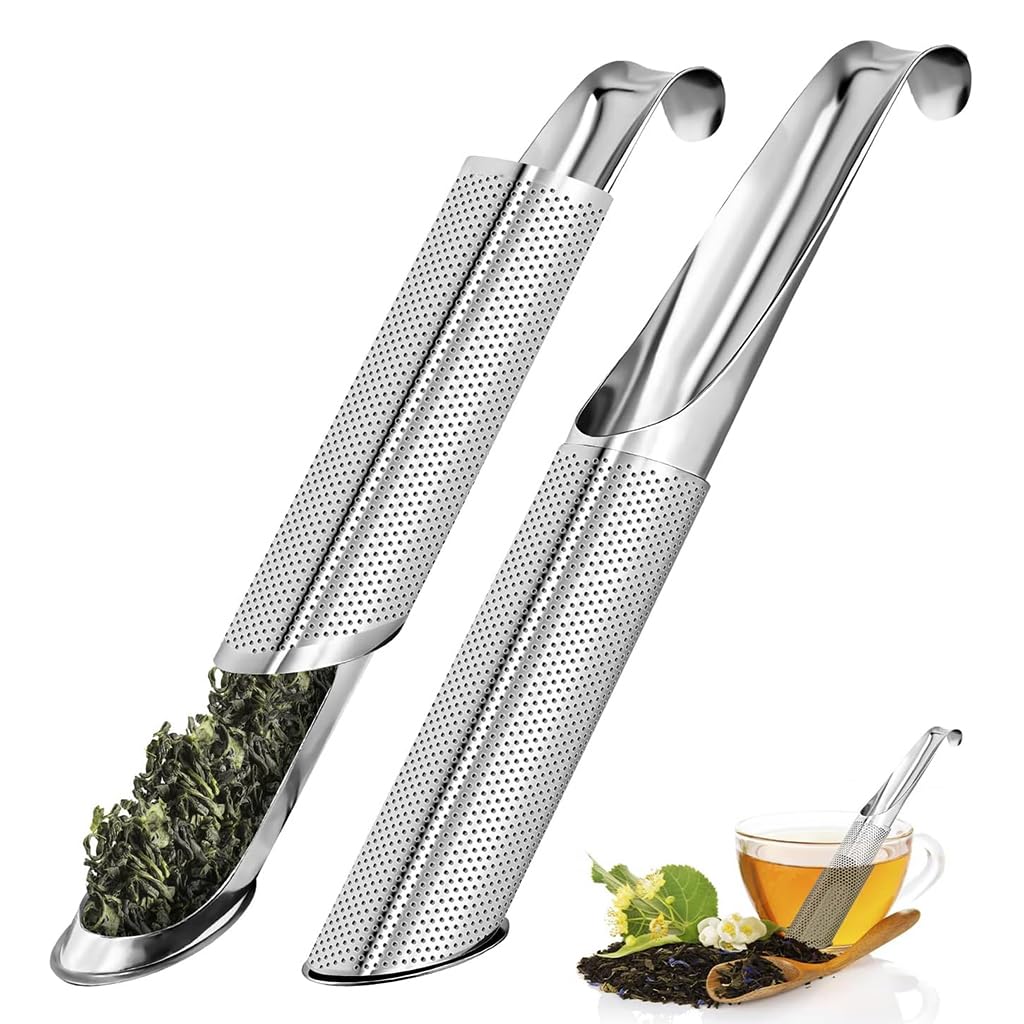 Supvox® 2Pcs Tea Infuser 304 Stainless Steel Tea Infuser Tea Strainer with Hook Tea Filter for Loose Tea, Chamomile, Green Tea Loose Leaves Fine Mesh Strainer for Teapots, Cups, Mugs, 14cm