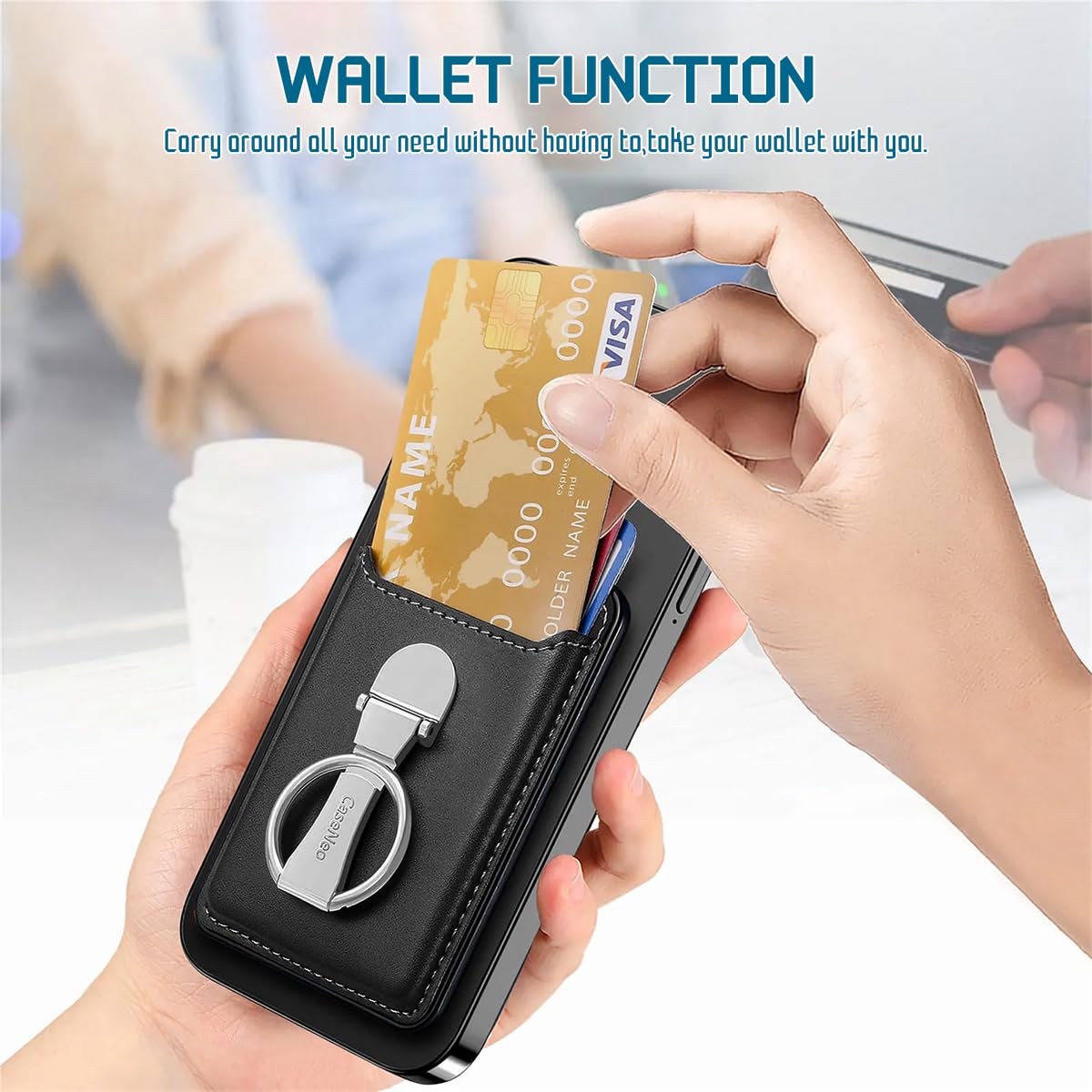 ZORBES Magnetic Wallet Phone Card Ring Holder with 360° Rotatable Metal Ring and PU Leather Design for iPhone 15 14 13 12 Series