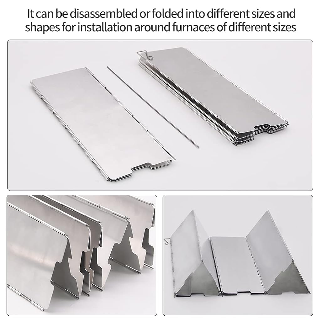 Proberos® 2pcs 84x24cm Aluminum Camping Stove Windscreen, 10-Panel Folding Windshield With Nylon Pouch, Large Outdoor Windproof Screen For Wood & Gas Stoves