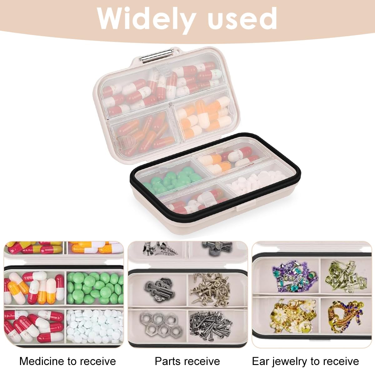 HANNEA Travel Pill Organizer Box for Weekly Medication with 7 Compartments and Sliding Date Marker | BPA-Free PP Portable Case 11.5 x 7.3 x 3.4cm