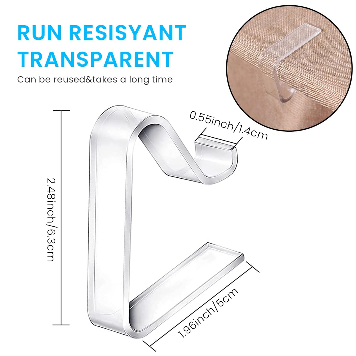 Supvox Tablecloth Clips 8 Pack for 35–55mm Tables with Arc-Shaped Non Slip Clamp | Clear