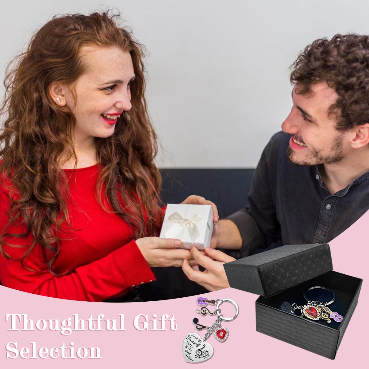 HASTHIP Keychain for Women featuring 1.38 in Heart Pendant with Silicone Guitar Charm | Gift for Girls and Friends