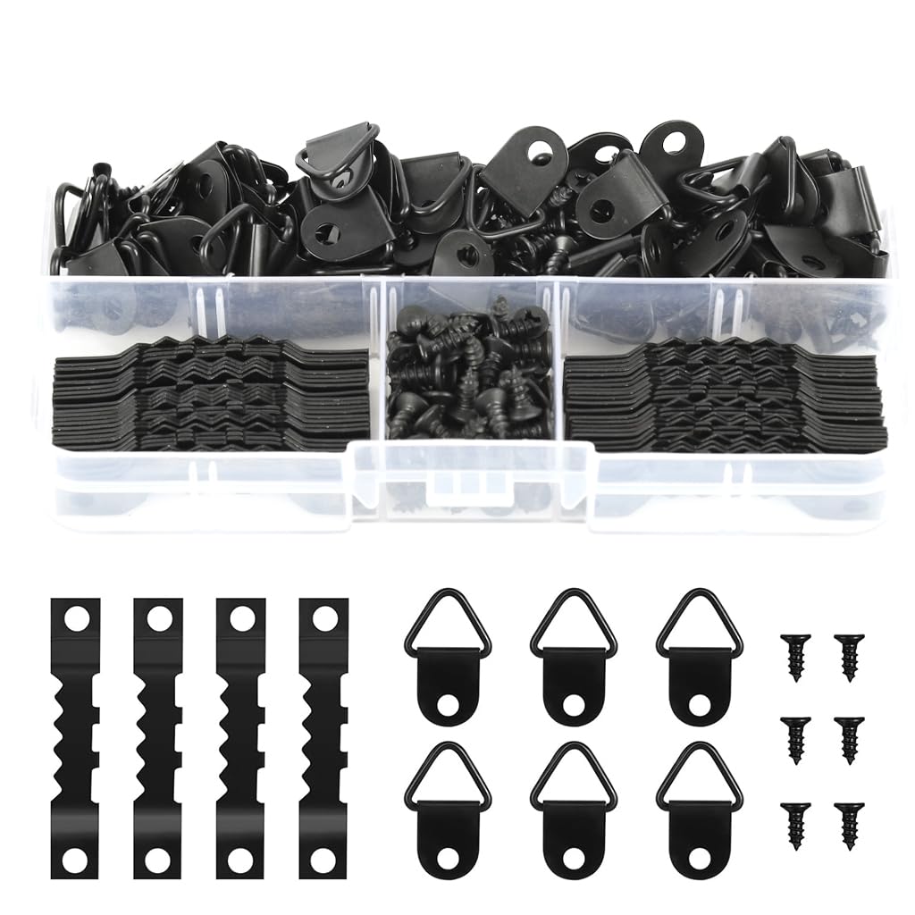 ZIBUYU Picture Hanging Kit for Artwork and Photo Frames with 251 pcs Metal Parts | Black Finish