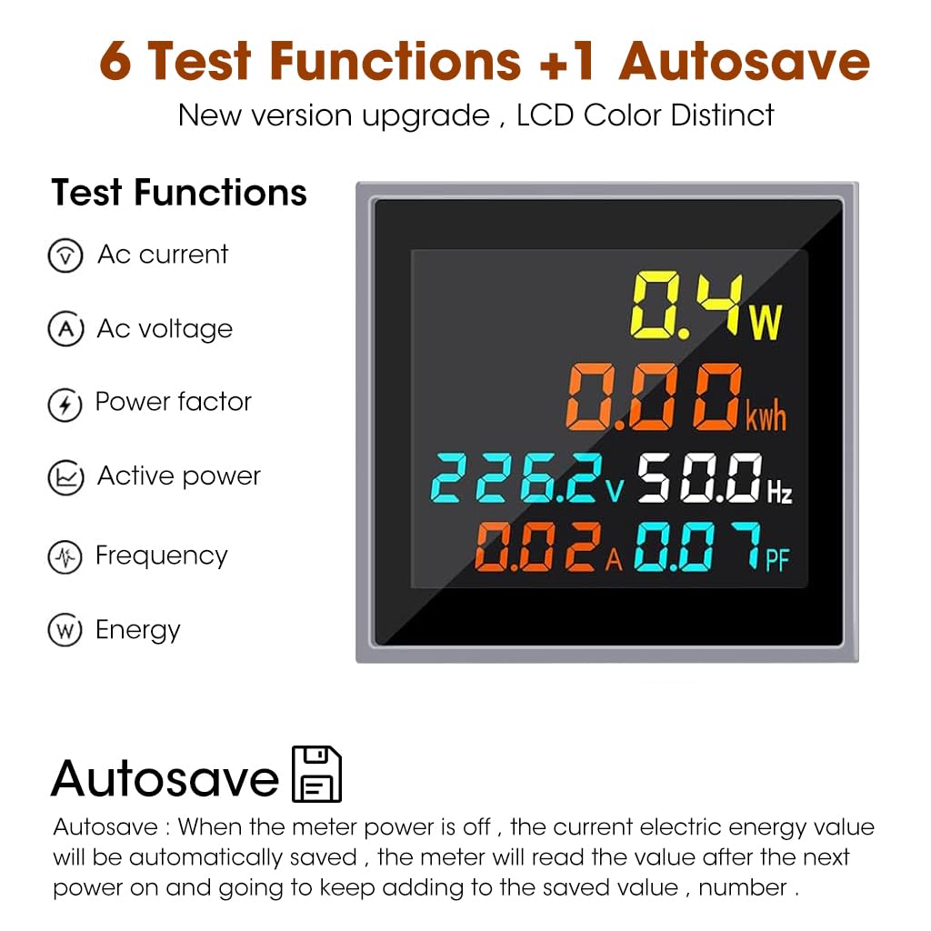 Serplex® 6 in 1 Single Phase Energy Meter AC 50-300V 100A Electric Meter Power Meter LCD Digital Display Voltmeter Ampere Meter Power Factor Frequency Energy Ammeter Tester with Current Transformer CT