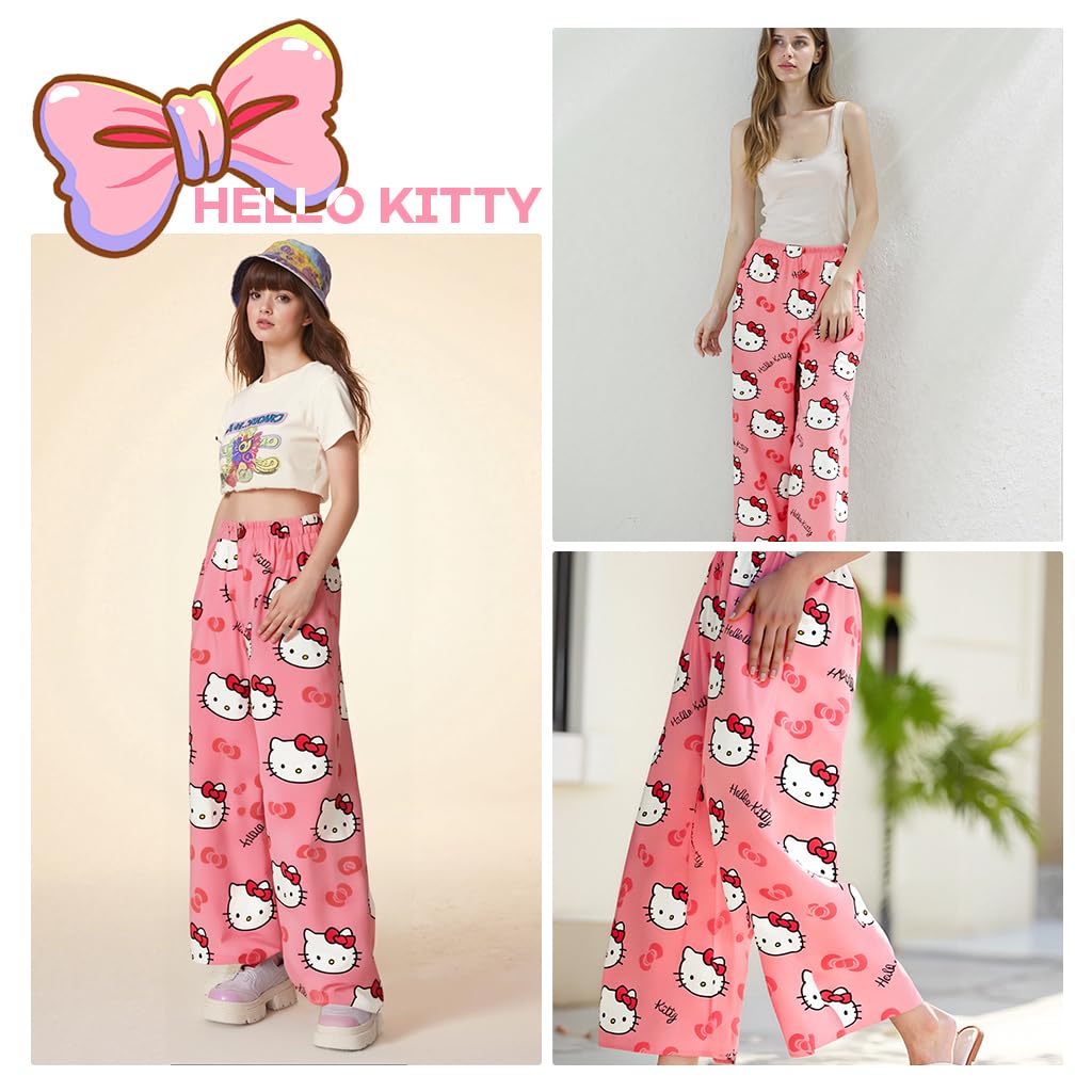 SANNIDHI Pyjama Pants for Women featuring Kawaii Kitty Print with Soft Cotton | 2PCS Pink