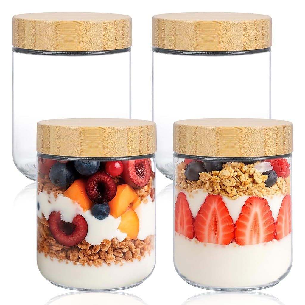 HASTHIP® 16Oz Airtight Glass Jar with Wooden Lid, Kitchen Seasoning Jar Fashion Clear Mason Jars Food Containers Food Storage Glass Bottles for Coffee Beans, Seasoning, Condiment