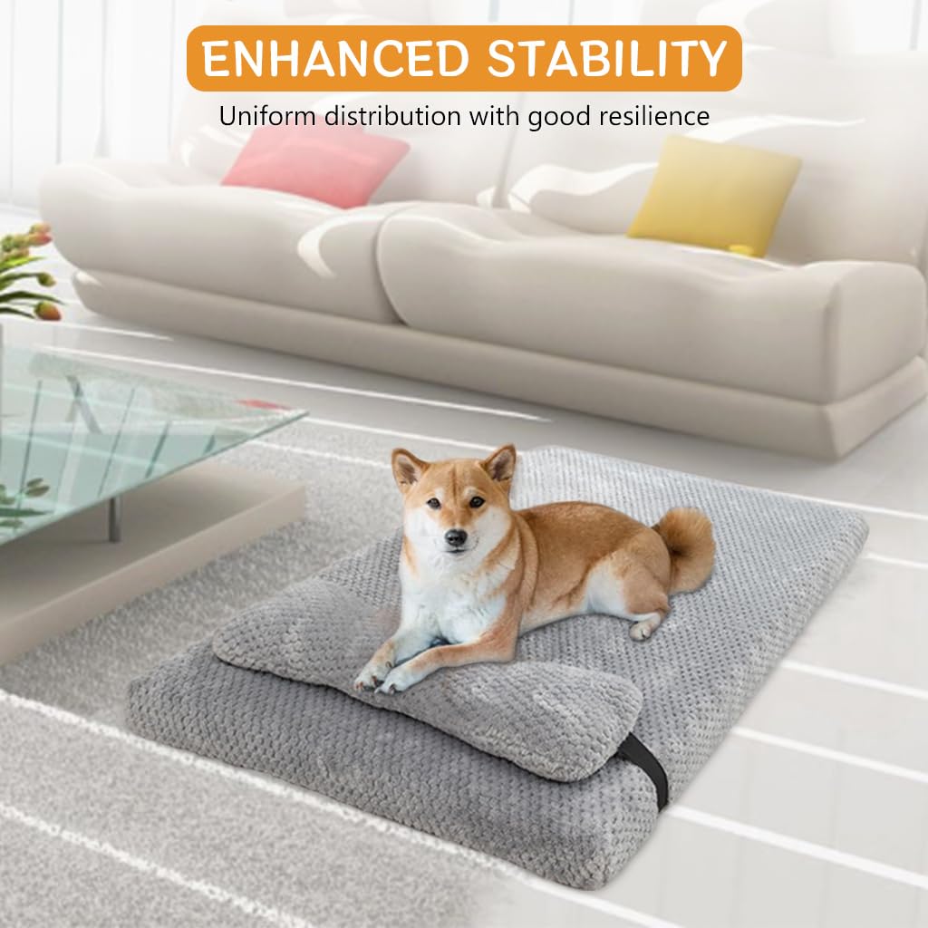 Qpets Orthopedic Memory Foam Pet Bed for Small and Medium Pets with 21.6x15.7 in Size and Anti Slip Base | Removable Washable Cover and Long Pillow Support
