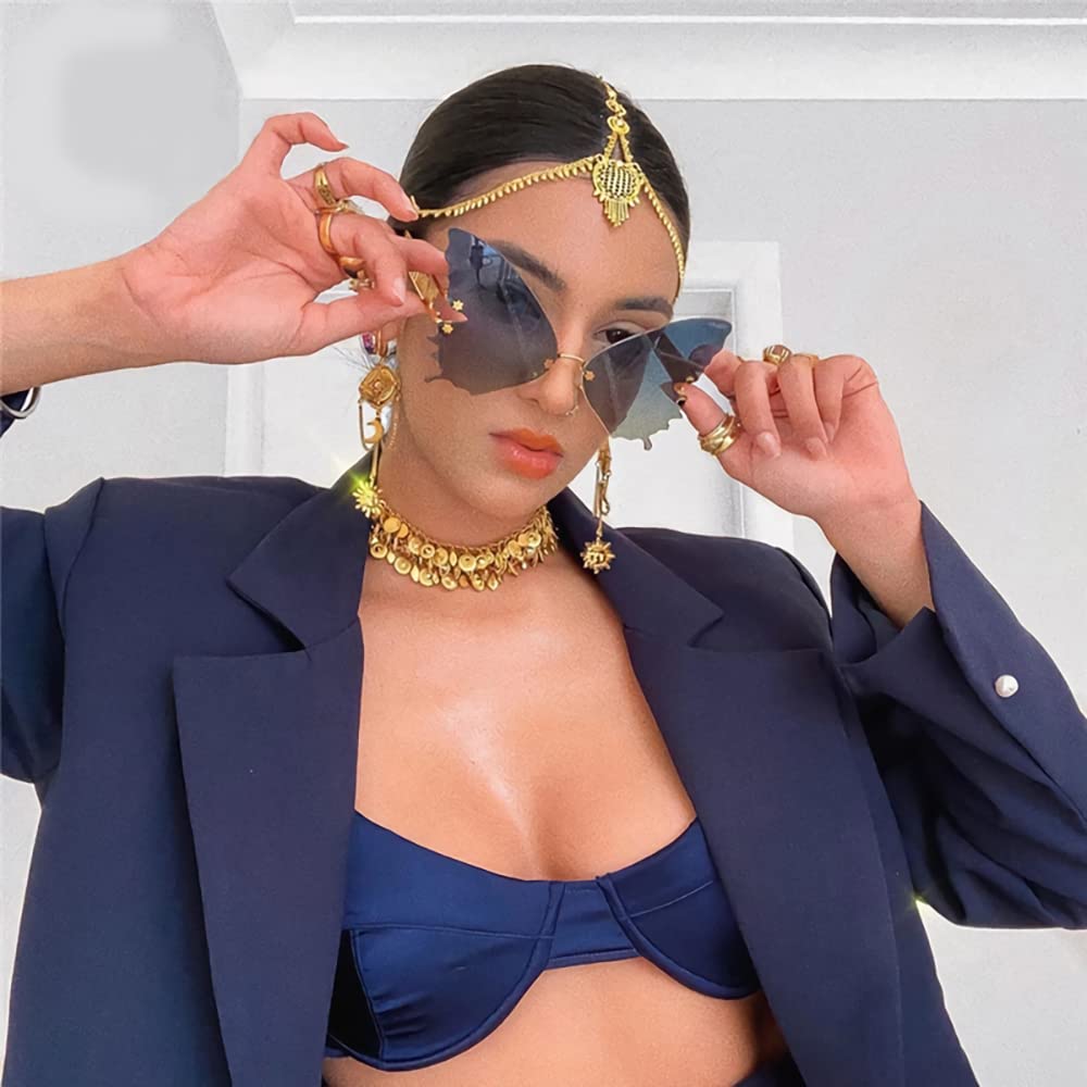 GUSTAVE Butterfly Sunglasses for Women with 58 mm Gradient UV400 Lens and Golden Temples