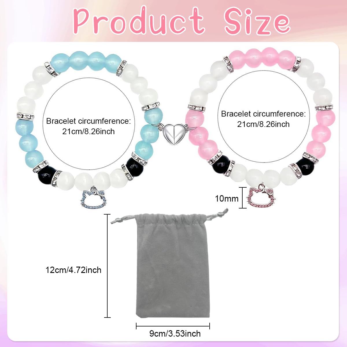 SANNIDHI Friendship Bracelet for Girls Matching Bracelets Hello Kitty Magnetic Opal Beads Bracelet for Woman Kids Kawaii Sisters BFF Couple Bracelets Gift for Friends