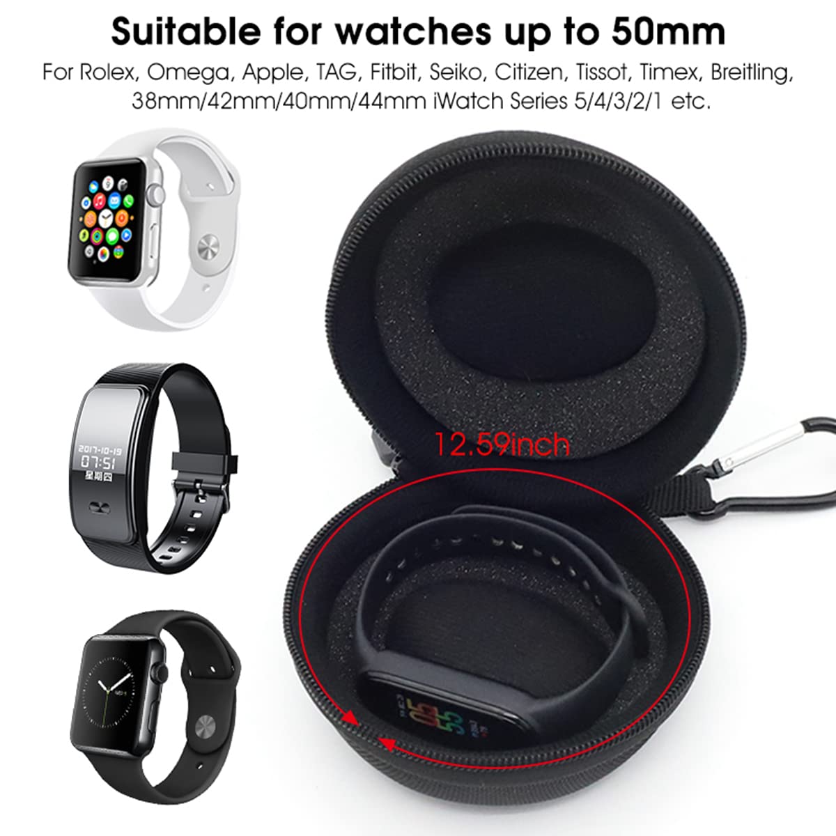 Verilux Travel Watch Storage Box for iWatch Series 1–5 up to 50mm with Nylon Cover | Black