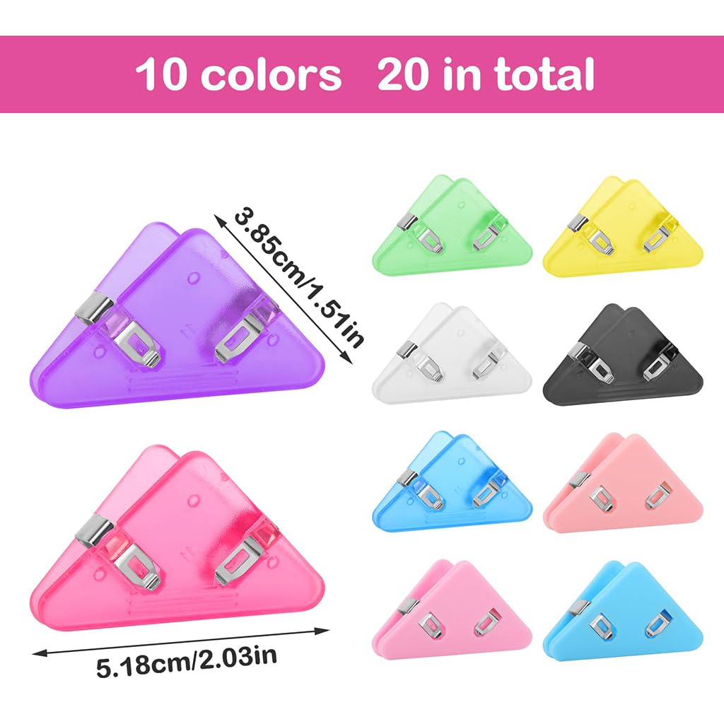 ZIBUYU Corner Paper Clips for Document Organization with Triangular Wraparound Design | 20 Pcs Colorful ABS Hold 40–50 Sheets