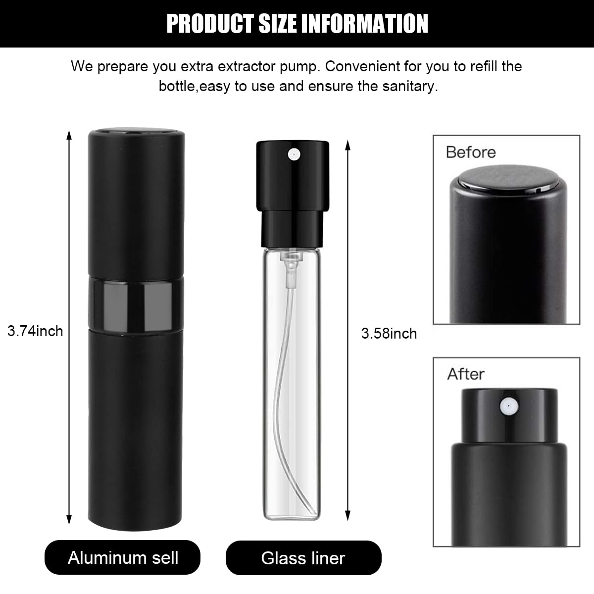 HASTHIP Perfume Atomiser Dispenser for Travel with 8ml Glass Container and Fine Mist Spray | Black Refillable Bottle