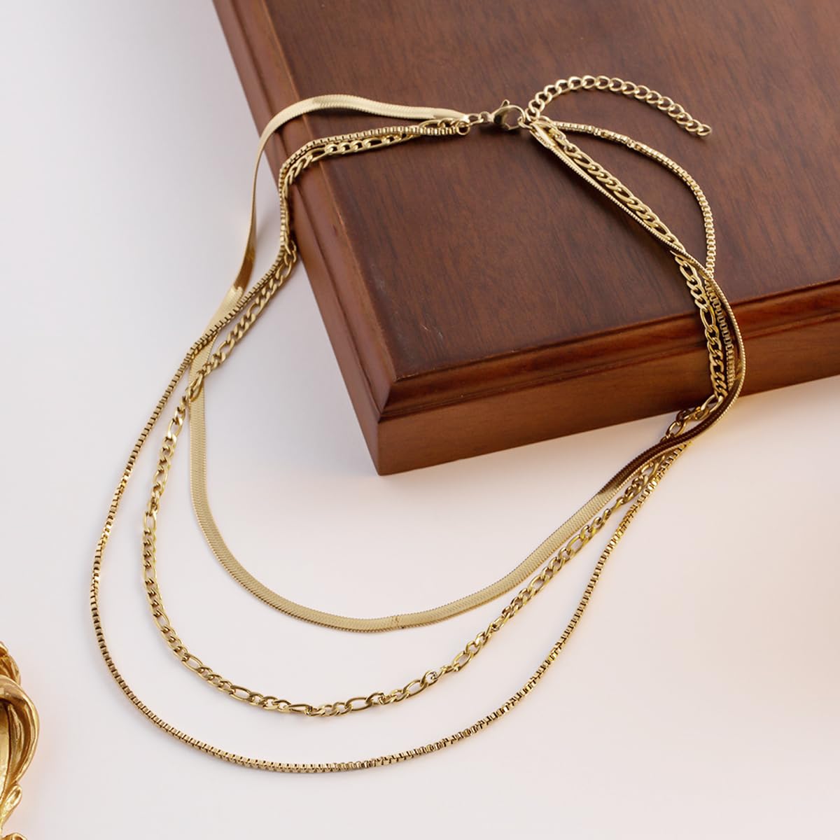 Venzina Layered Chain Necklace for Women with Adjustable 14 and 16 in Chains | Golden Alloy Jewelry Gift