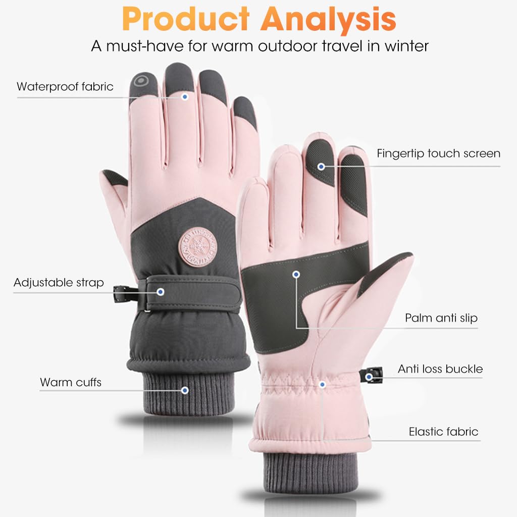 GUSTAVE® Winter Gloves for Women Warm Splashproof Windproof Riding Gloves Touch Screen Finger Anti-Slip Design, Ski Gloves, Bike Gloves