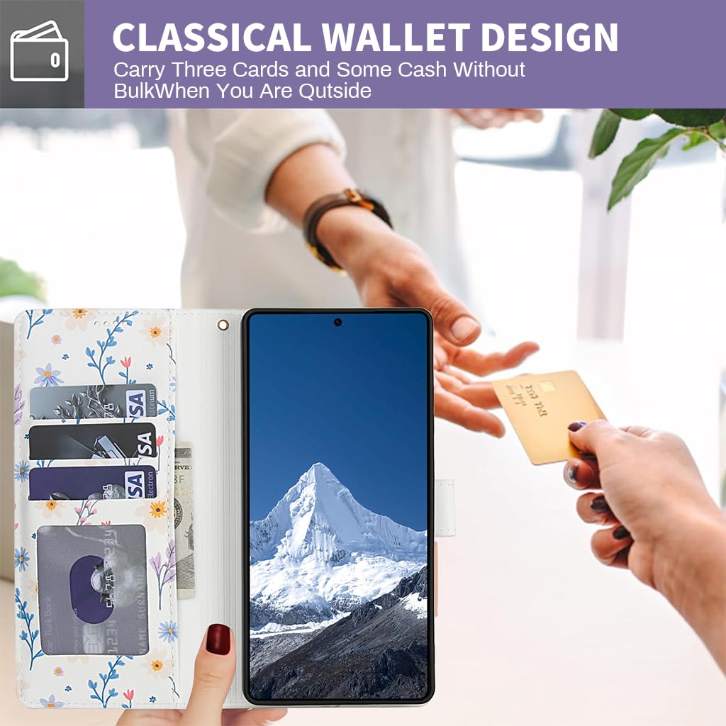 ZORBES Phone Case for Samsung S25 Ultra with Magnetic Flip Closure and Card Slots | Floral Quilted PU Design with Folding Stand and Wristlet White