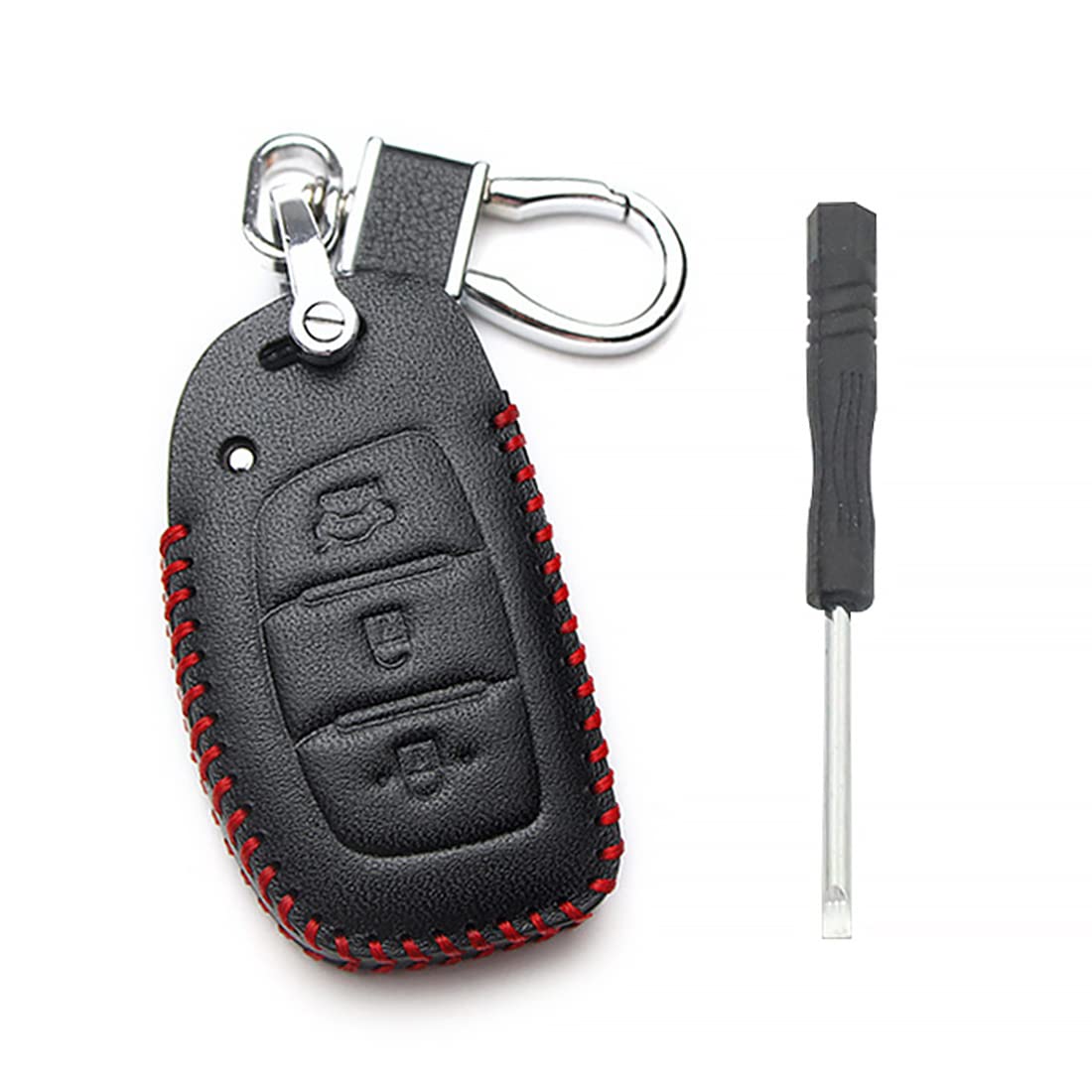 GUSTAVE® Car Key Case, Soft Leather Key Cover for Hyundai 3 Button Smart Key with Keychain (3 Button Smart Key, Black)