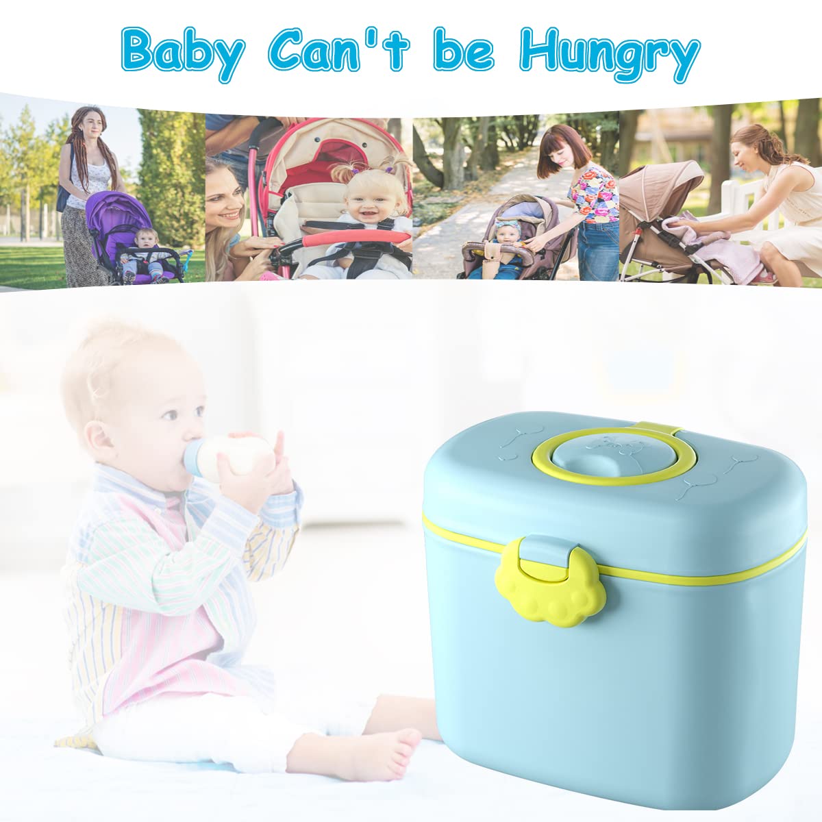 SNOWIE SOFT Baby Formula Dispenser for Travel with Scoop & Leveller featuring Double Lid Seal | 300g BPA Free Blue PP Container