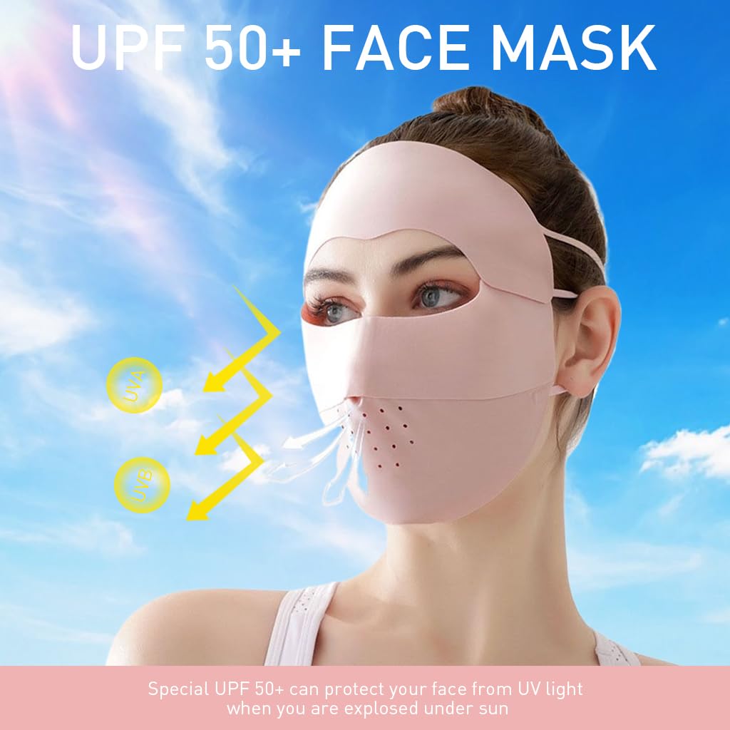 PALAY Women Face Mask & UV Protection Arm Sleeves Set with UPF 50+ Ice Silk | Cooling Outdoor Sports Accessory