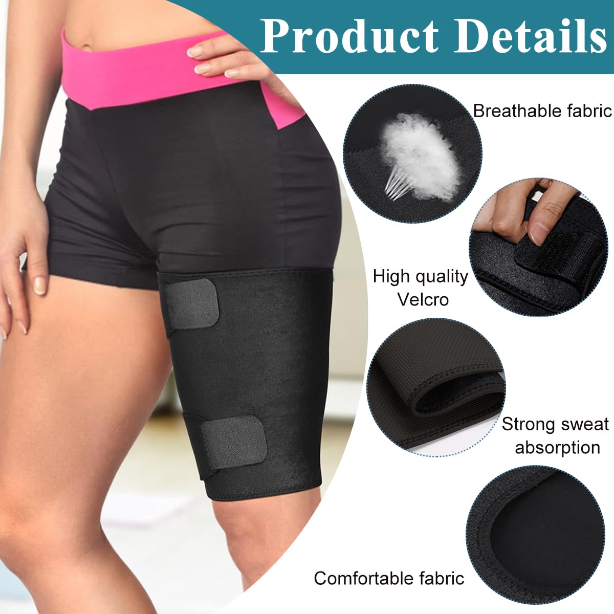 HANNEA Adjustable Thigh Brace Support for Sports Recovery with 64x18cm Fit | Breathable Neoprene Wrap