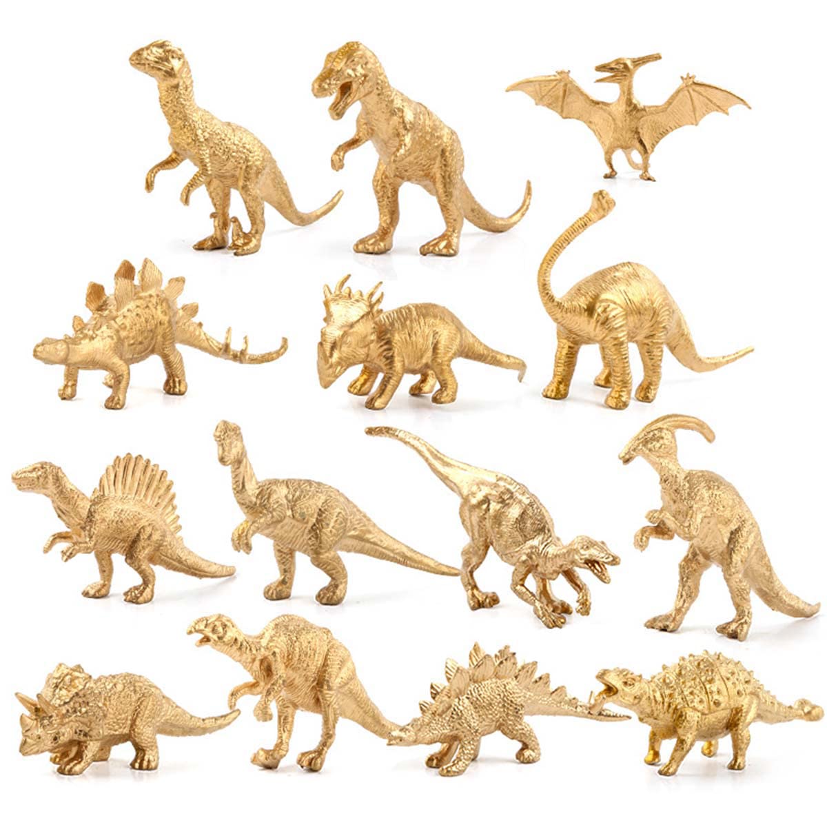 PATPAT Dinosaur Toys for Kids 14 PCS Realistic Golden Jurassic Dinosaur Model Figure Playset Plastic Dinosaur Action Figures Dinosaur Theme Birthday Decorations Party Room Decor Gift for Boys Girls