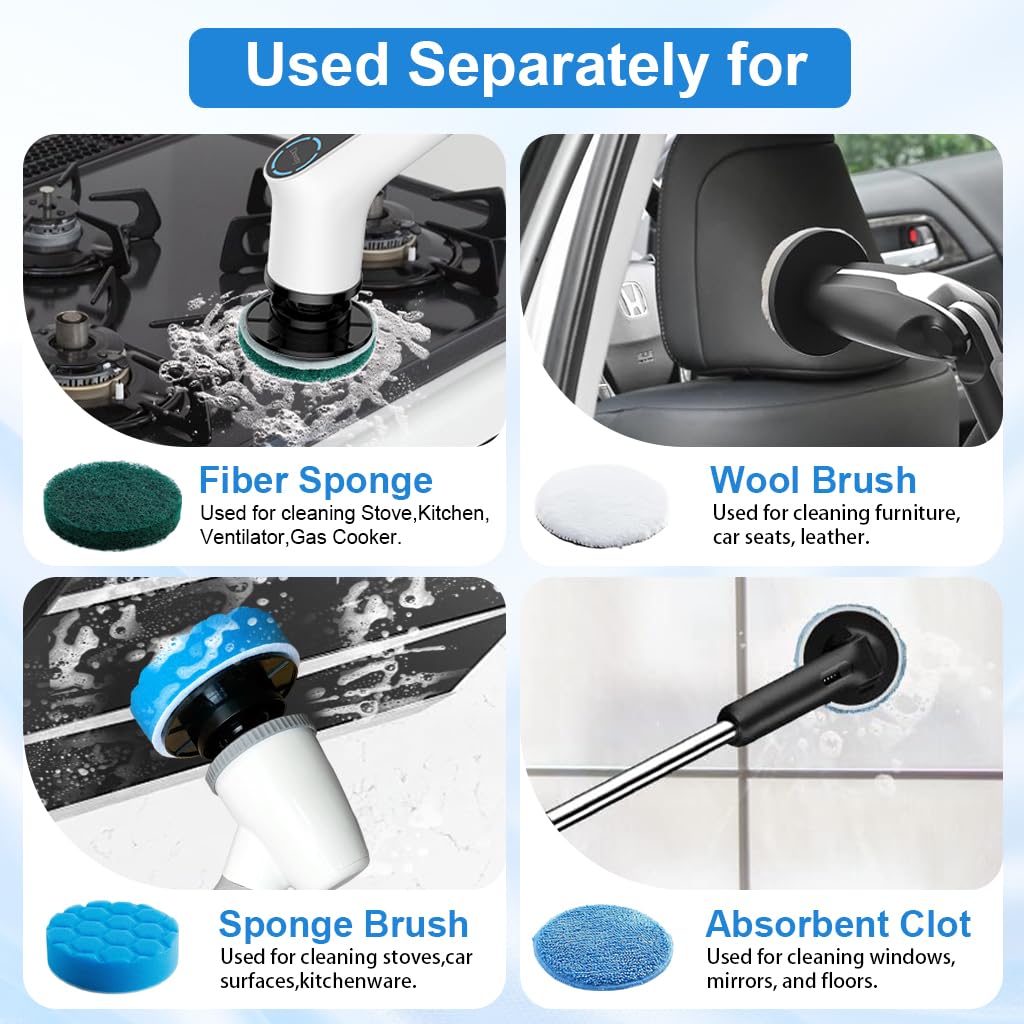 Supvox Replacement Attachment Cleaning Kit for Electric Drill Scrub Brush 4Pcs with Sponge Scouring Fleece and Microfiber Pads