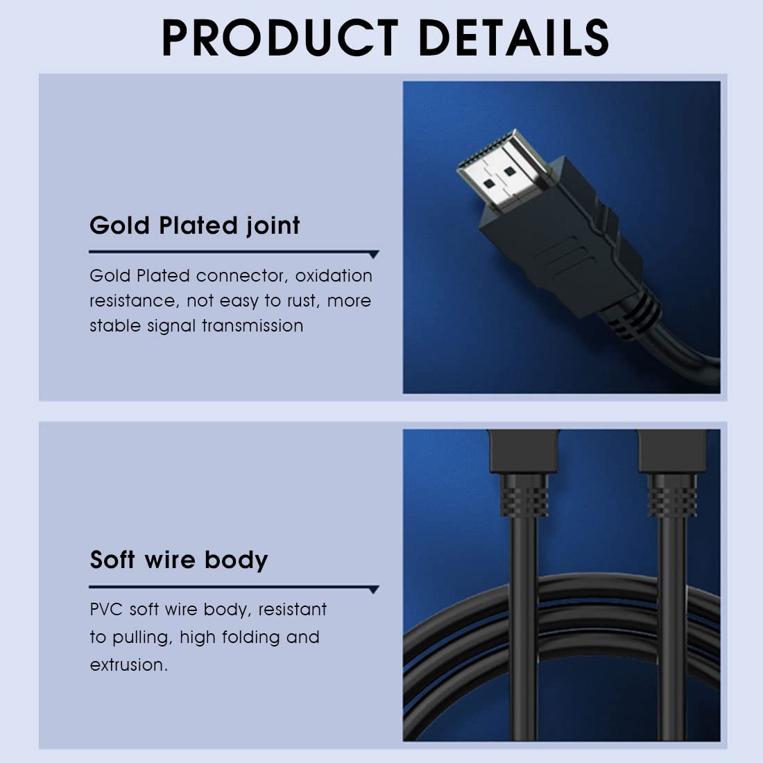 ZORBES HDMI Cable for 4K60Hz Video and 18Gbps Transfer featuring PVC Jacket 6.6ft Length