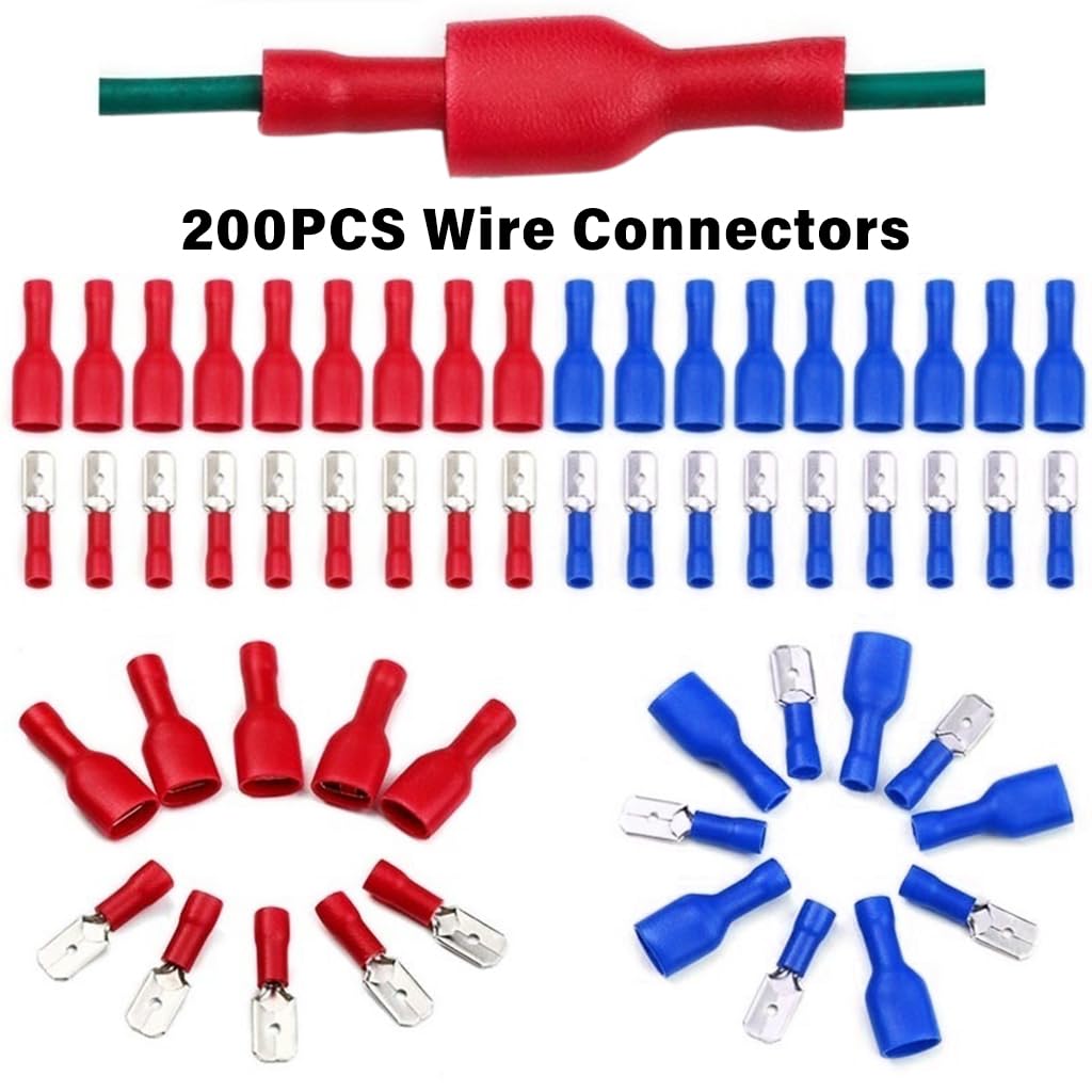 HASTHIP Spade Wire Connector Set featuring 200pcs 16-14 AWG Terminals with PVC Insulation