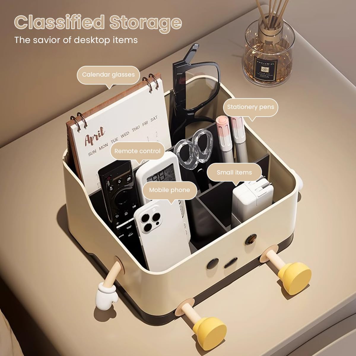 OFIFO Cartoon Desk Organizer for Home and Office with 4 Compartments | Fun Design