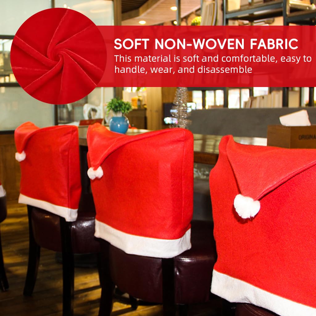 HASTHIP Christmas Chair Covers for Dining Room with 6PCS Set and Red Santa Hat Design