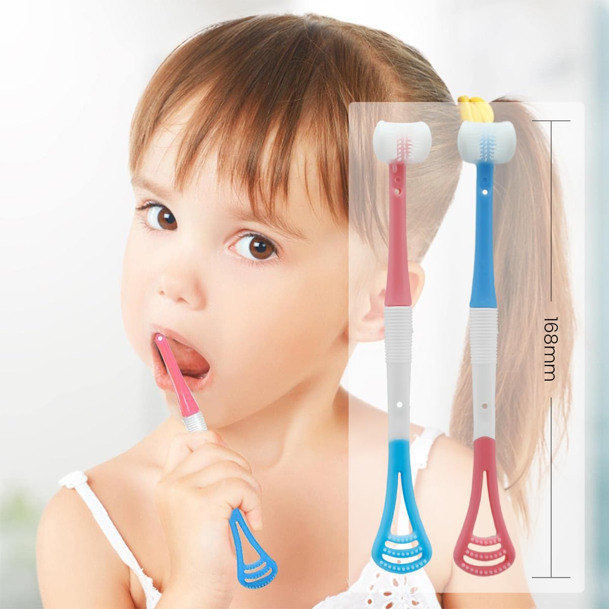 SNOWIE SOFT® 2Pcs Baby Teethbrush 2 in 1 Oral Cleaning Brush Tongue Brush Dual Head Silicone Gum Brush U Shape Gum Massager BPA Free Silicone Oral Cleaning Brush for Baby 6-24 Months