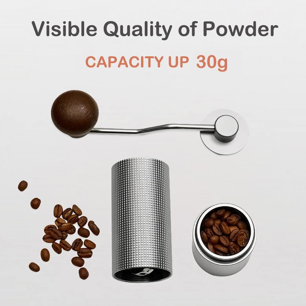Supvox Coffee Grinder for Travel and Hand Brew with 25g Capacity CNC Steel Burr | Wooden Grip