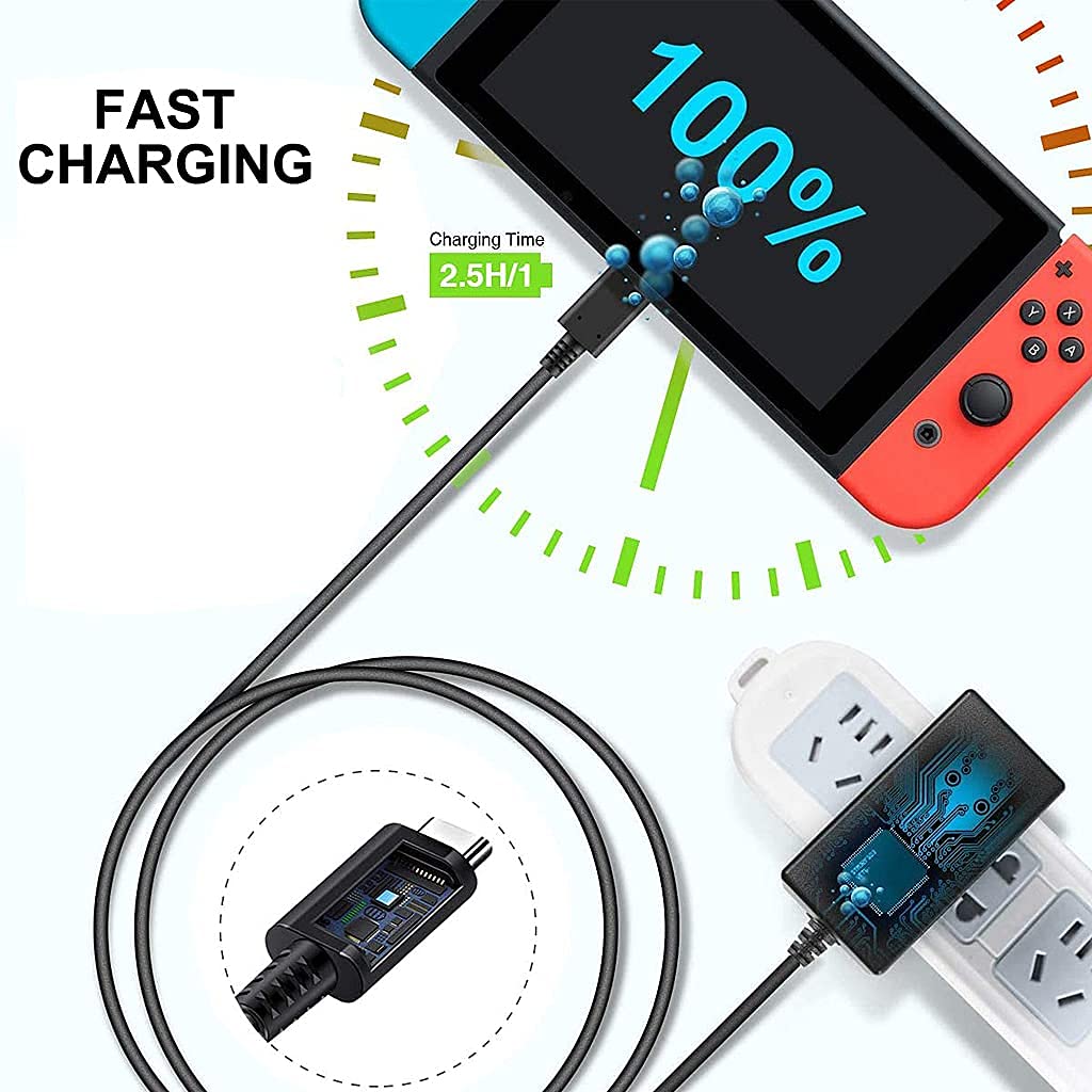 Verilux® Type C Cable Fast Charging via USB-C (Portable and TV Mode) Switch Power Adapter Fast Charger Switch Charging Cable for simultaneous Charging and Playing Your Switch Lite