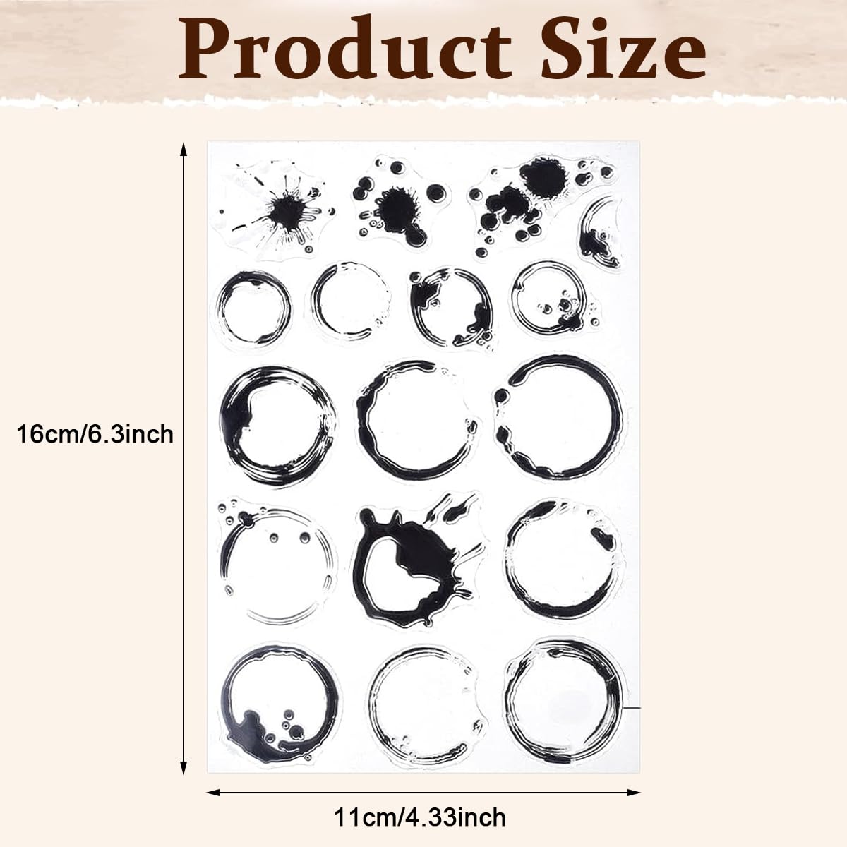 Climberty Scrapbooking Rubber Stamp for DIY Journals and Card Making 4.3 x 6.3 in | Clear Silicone Tea and Coffee Stain Patterns