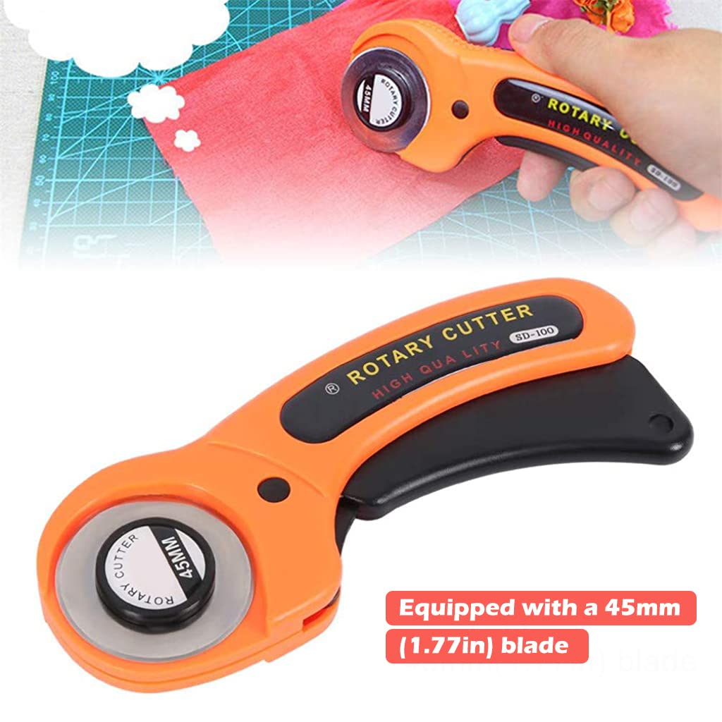 ZIBUYU® Roller Cutter for Fabric Rotary Cutter Roller Alloy Steel Blade Manual Sewing Cutter Roller with Lock Button Leather Craft, Paper, Fabric Cutter Roller Rotary Cutter Blades in 45mm - 10 Blades