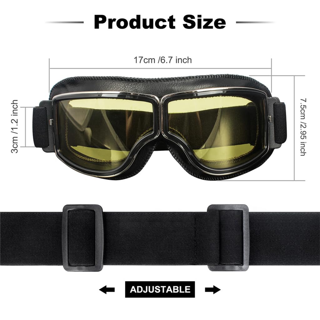 PROBEROS Motorcycle Goggles for Outdoor Riding with 7 in Width and Adjustable Elastic Belt | Yellow Anti Fog Lens for Wind and Dust Protection